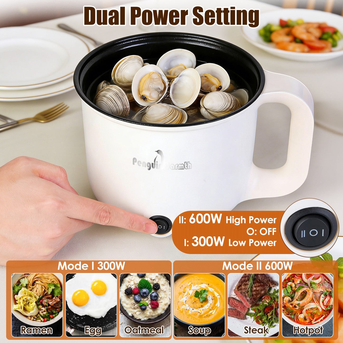 1.8L Portable Electric Hot Pot with Steamer - Dual Power