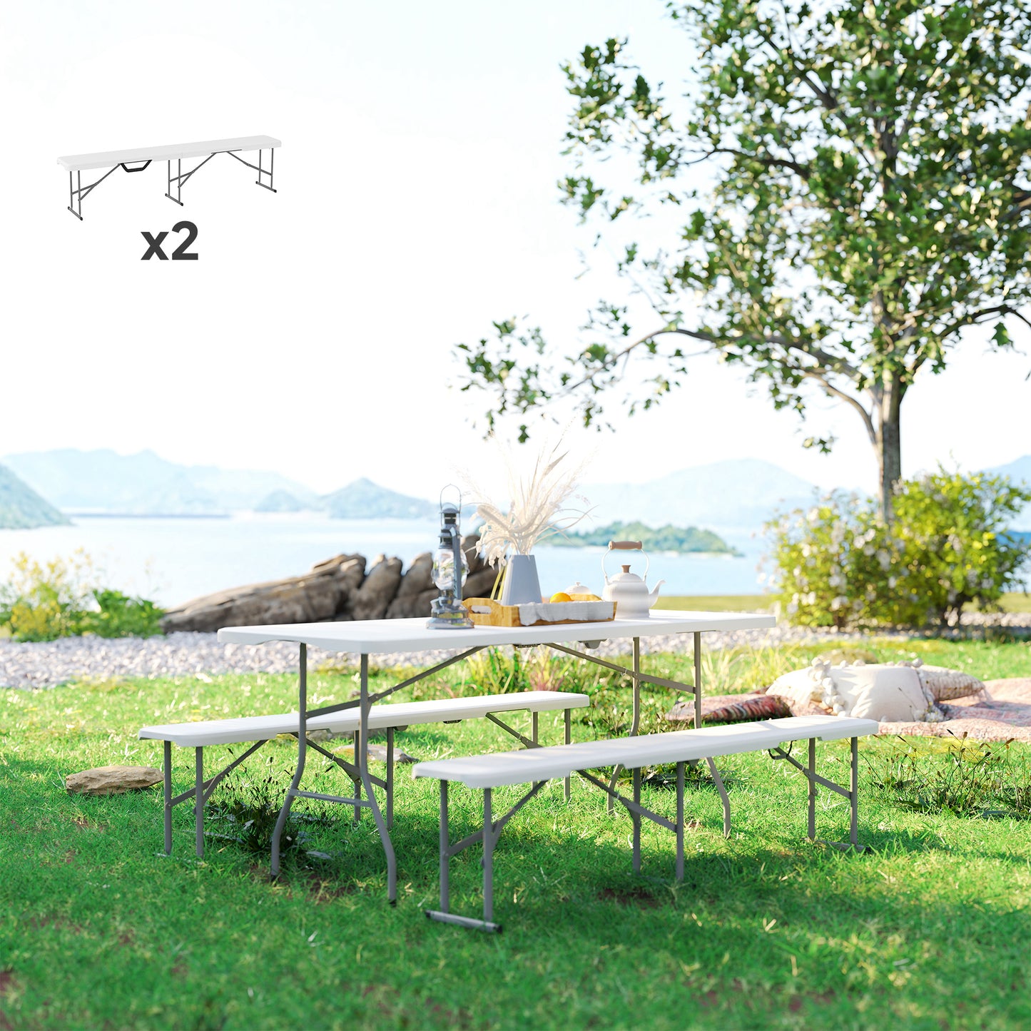 6 ft Portable Folding Bench Seats - Set of 2 for Camping, White
