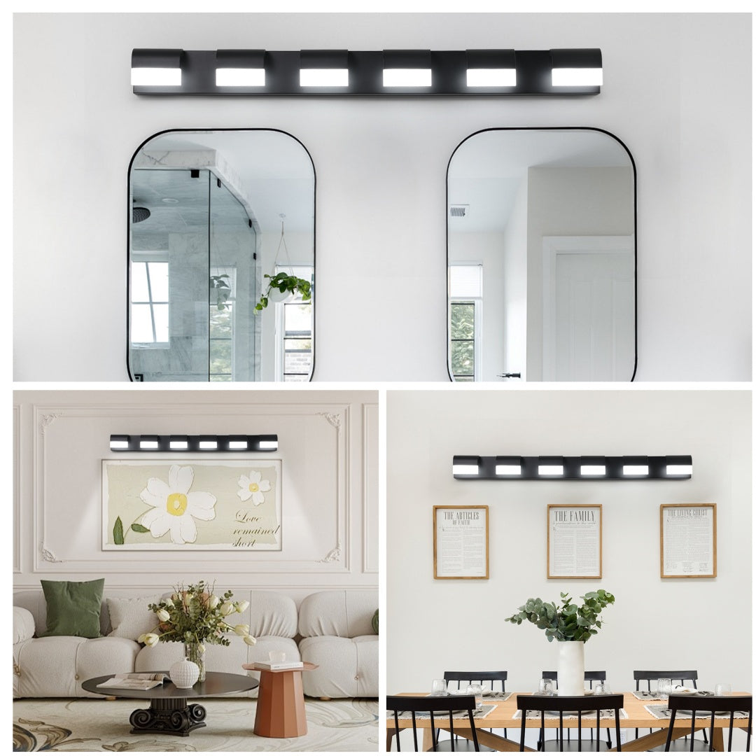 6-Light Modern LED Bathroom Vanity Light Fixture - Black