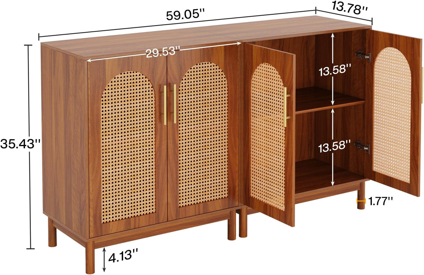 Modern Storage Cabinet - Rattan Sideboard Buffet in Light Brown