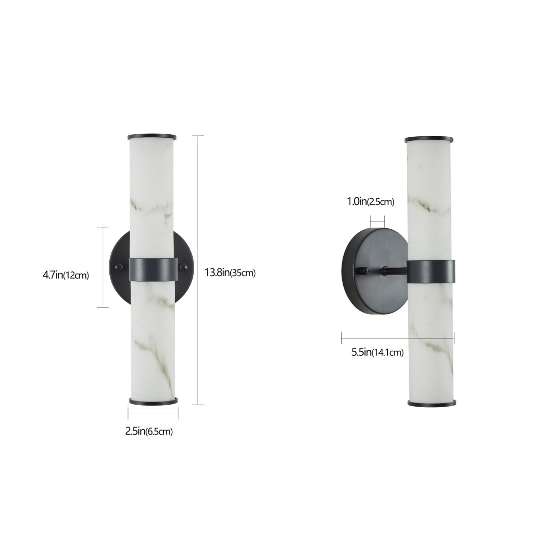 Set of 2 Marble Texture Wall Lights with Black Iron Frame