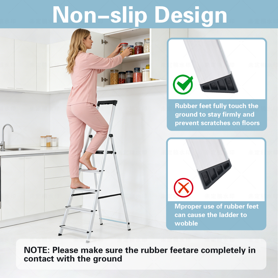 Folding Step Ladder with Handrail - 330 lb Capacity, Anti-Slip