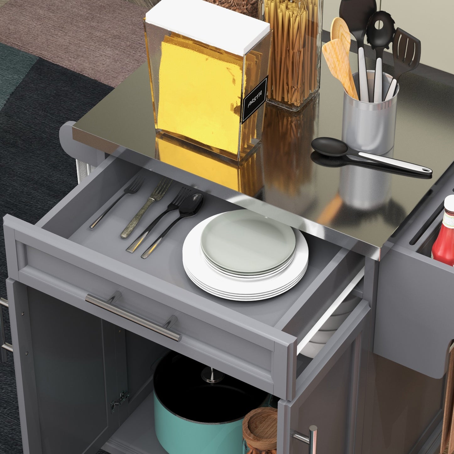 Kitchen Island on Wheels, Rolling Cart with Stainless Steel