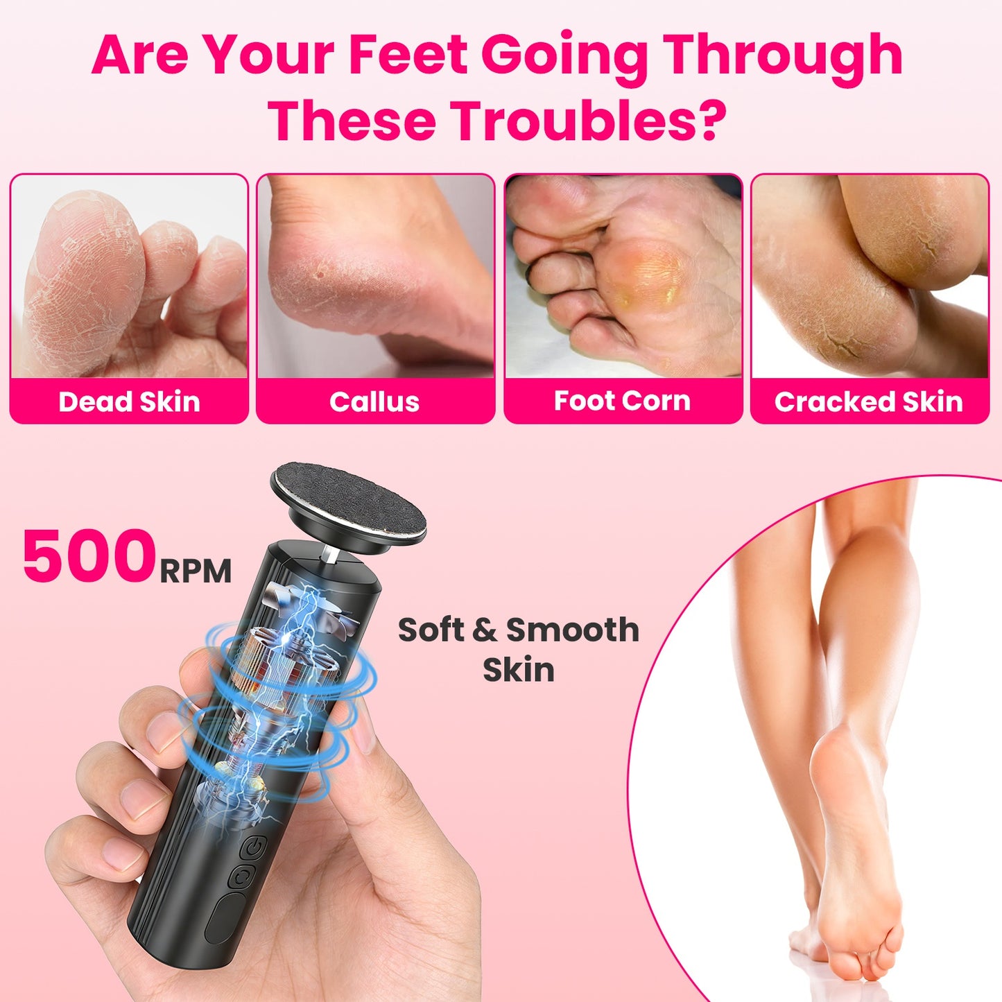 2-in-1 Electric Foot Callus Remover and Nail Grinder - Rechargeable Kit