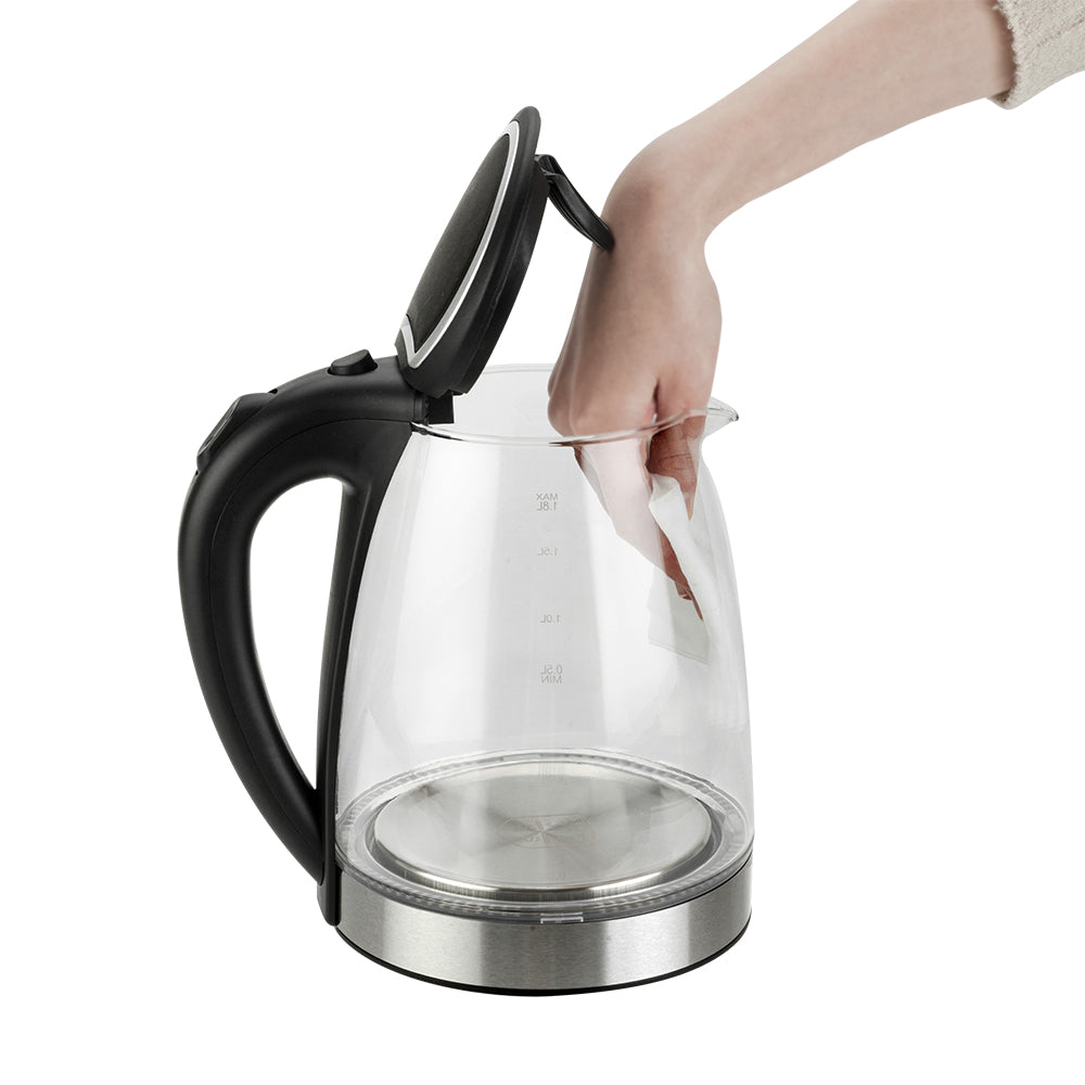 1.8L Electric Glass Kettle with Blue LED, Auto Shut-Off, 1500W