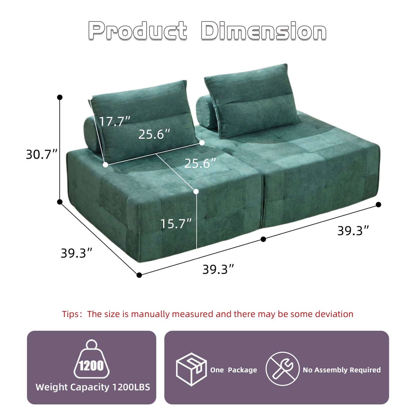 Modular Sectional Sofa with Adjustable Backrest - Green