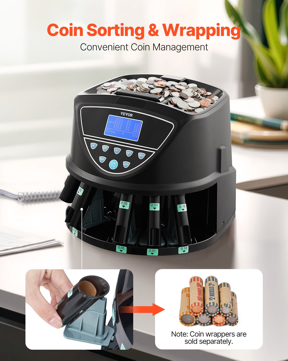 Coin Counter and Sorter Machine - Sorts Up to 300 Coins/Min