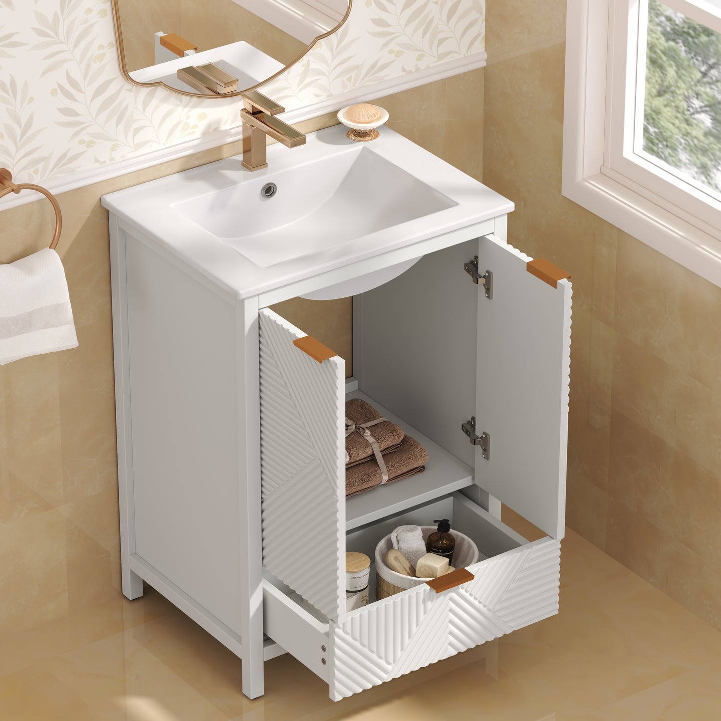 24-Inch Modern Bathroom Vanity with Sink Combo - White