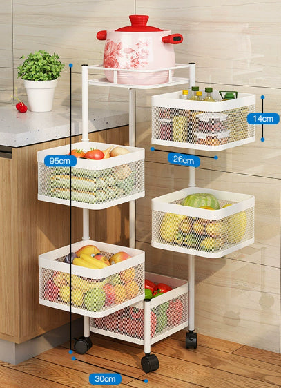 Vegetable Storage Basket Rack with Wheels - Multi-Layer Metal Kitchen Organizer