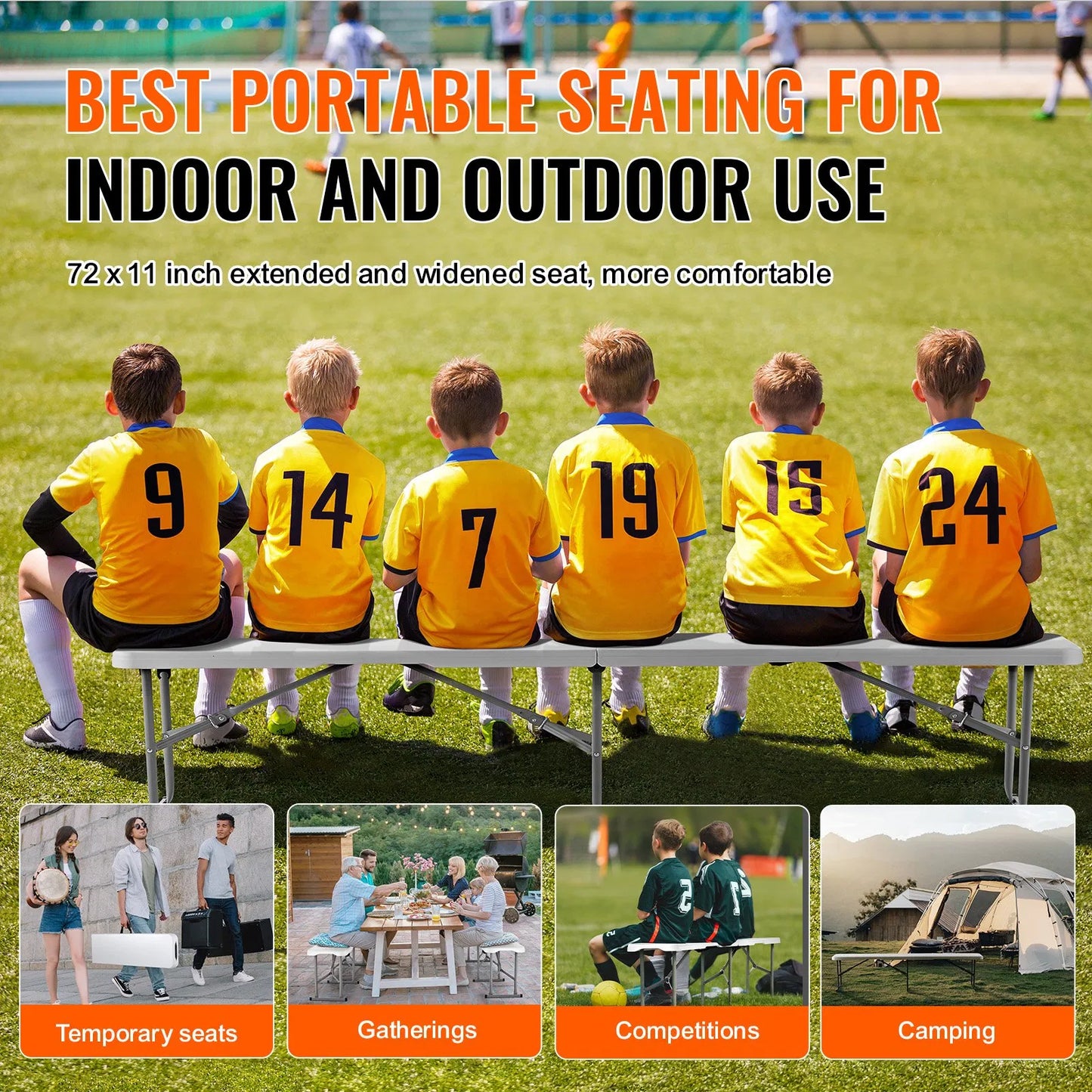 Portable 6FT Folding Bench for Outdoor Picnic and Camping