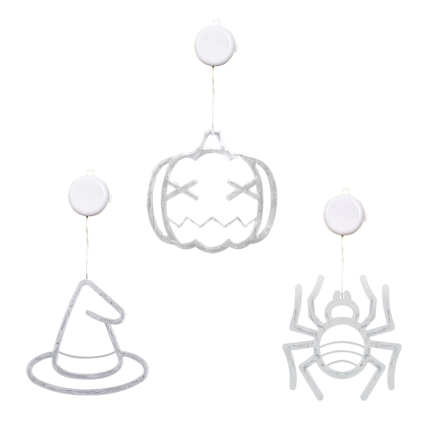 Halloween Window Light Decoration Set - 3 Pack with Spider, Witch Hat & Pumpkin