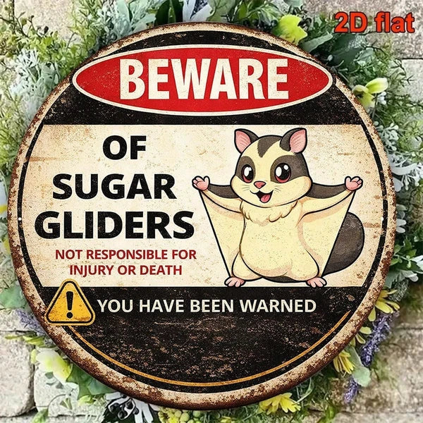 Cute Sugar Glider Warning Sign - 8x8 Inch Retro Plaque