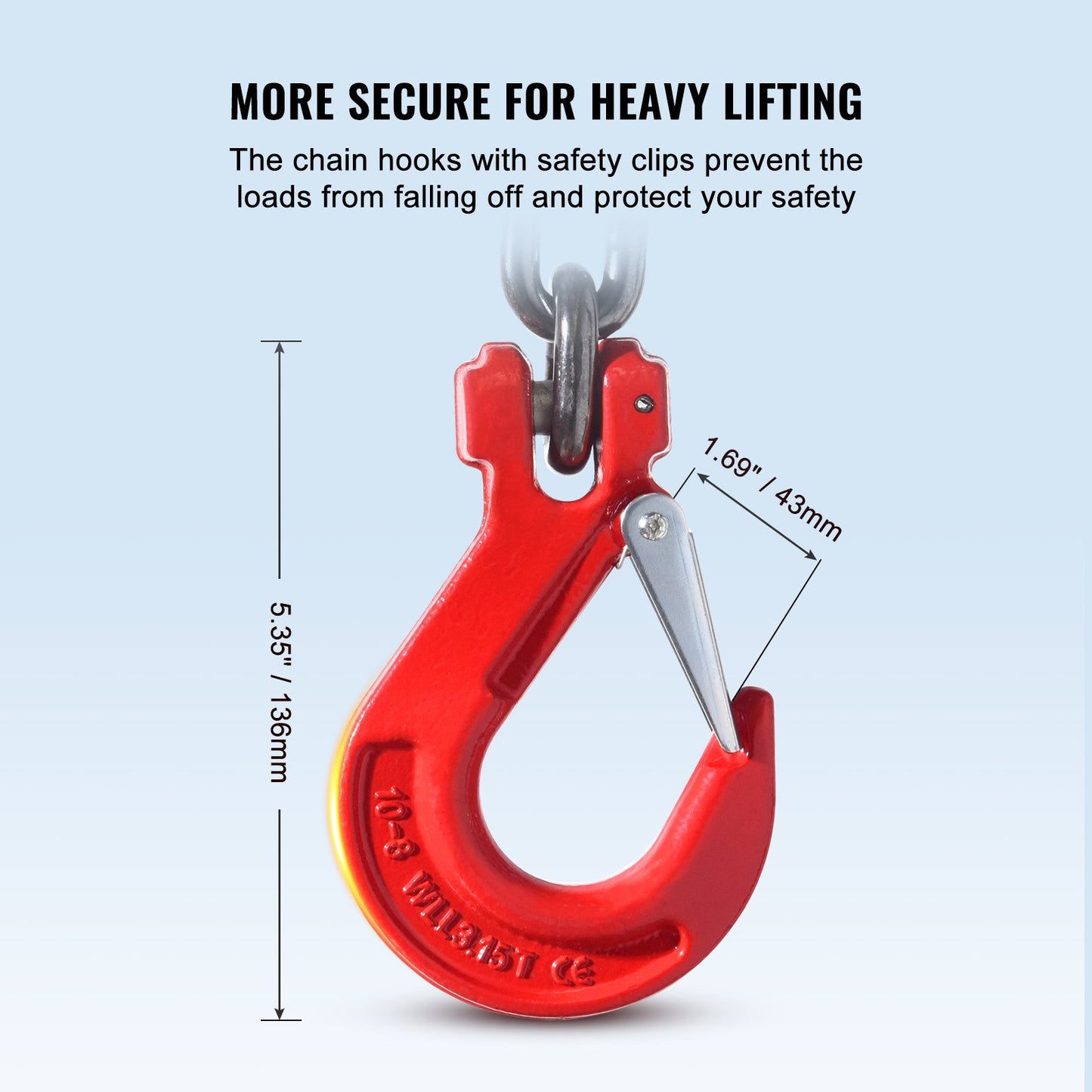 Heavy Duty G80 Lifting Chain Sling 6ft 2-Leg Load Capacity 11,000 lbs - Multicolor