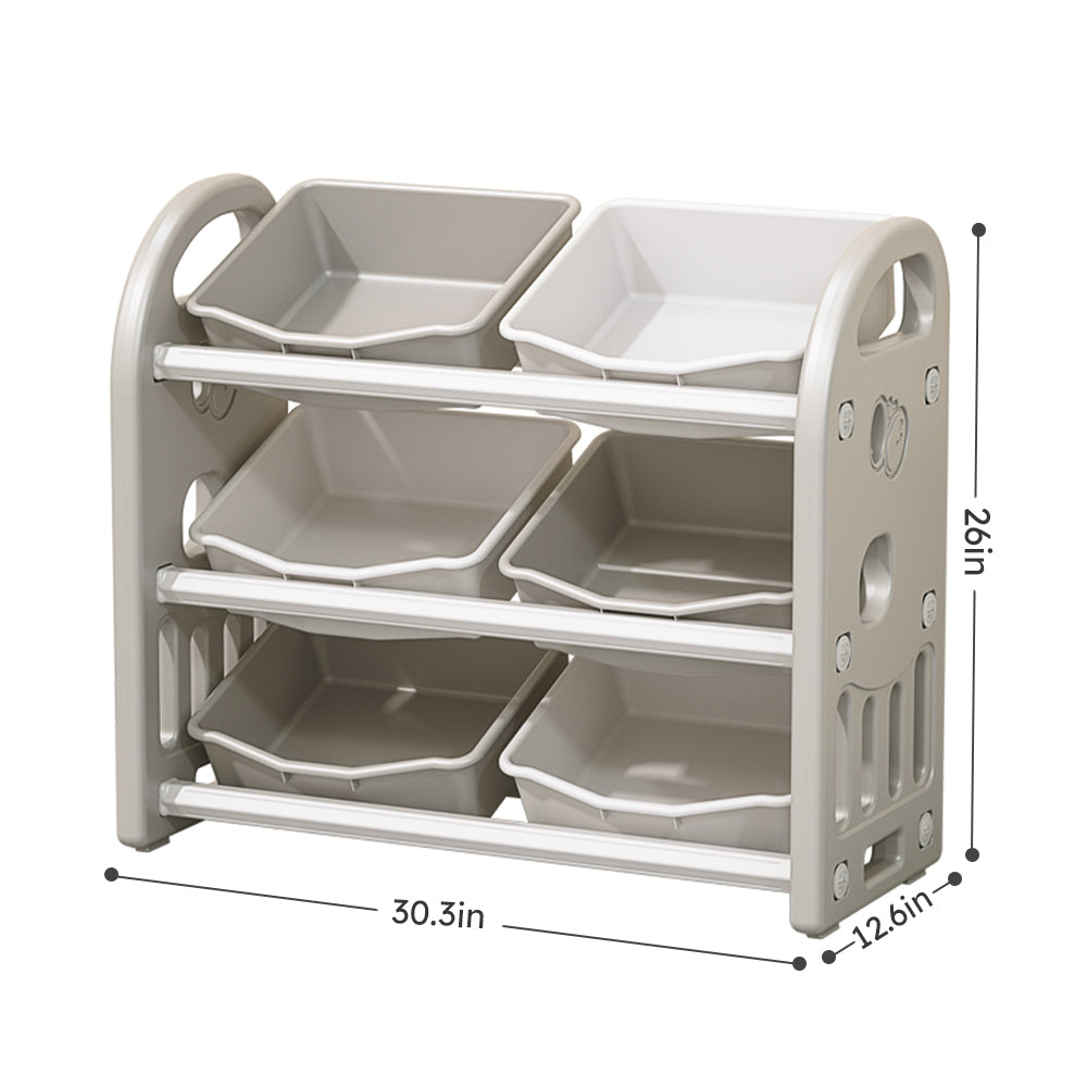 Kids Toy Storage Organizer with 6 Bins - Grey