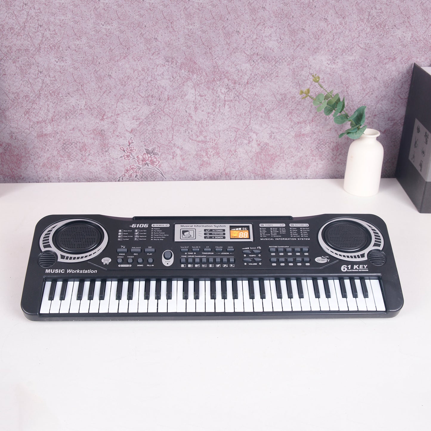 61-Key Digital Music Keyboard for Kids - Black Electric Piano