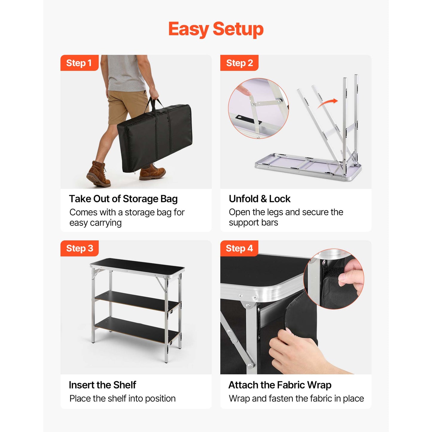 Foldable Portable Bar Table with Storage Shelf & Carry Bag - Event & Party Mobile Station