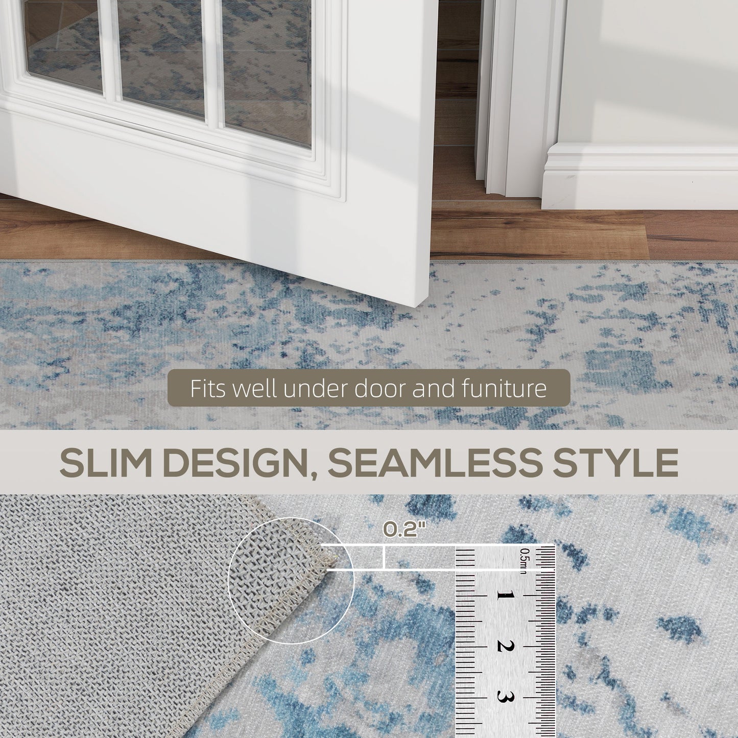 Machine Washable Area Rug 5x7 - Non-Slip Abstract Blue