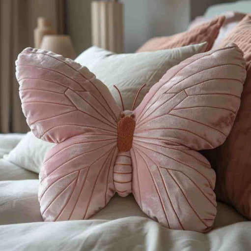Cute Heart Butterfly Moth Pillow - Soft Bedside Cushion for Kids & Teens