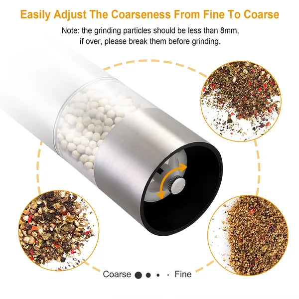 Electric Salt and Pepper Grinder with Adjustable Coarseness - Silver