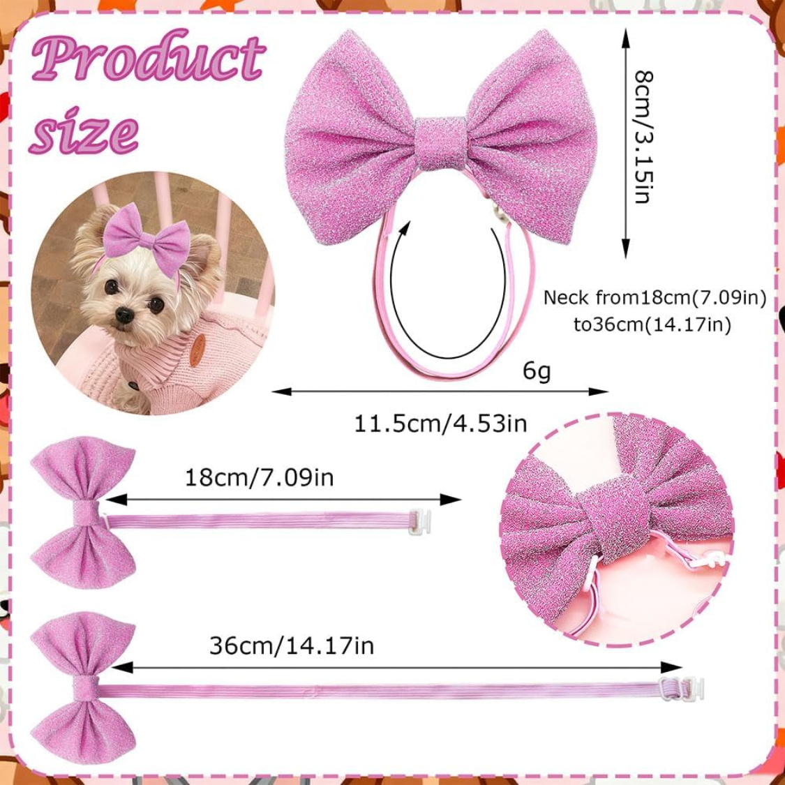 Dog Hair Bow Headbands Set - Adjustable Pet Hair Accessories for Small & Medium Dogs