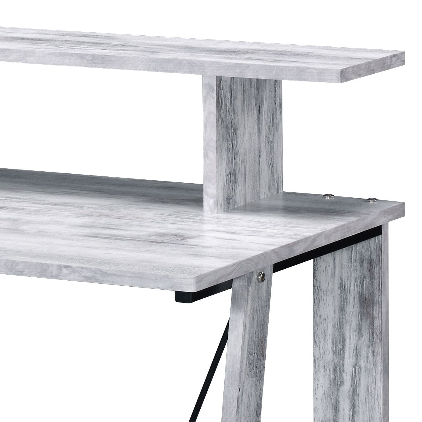 Antique White & Black Finish Writing Desk with USB Ports
