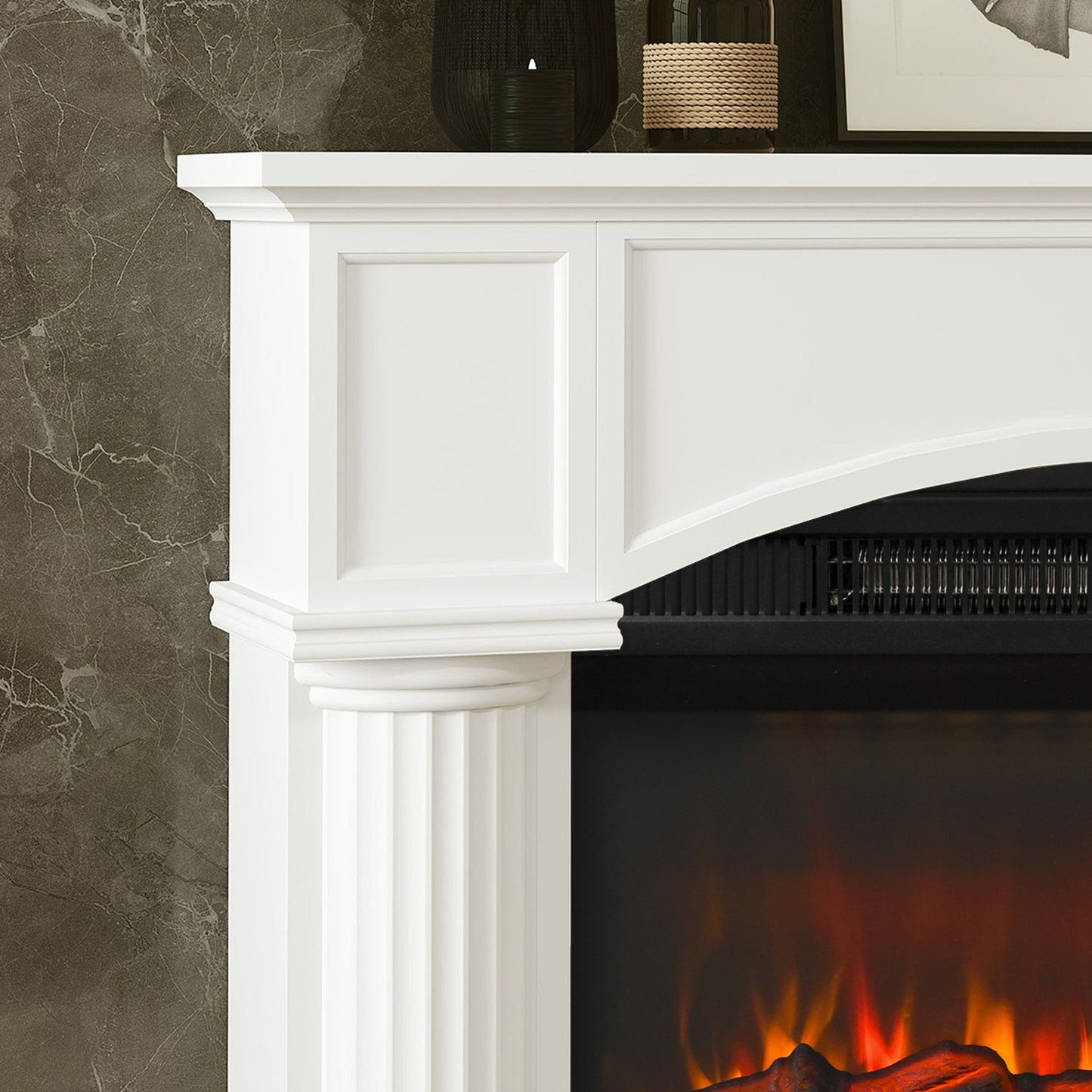 Modern Fireplace Mantel for Electric Fireplaces - 43.3 W x 39.8 H, White