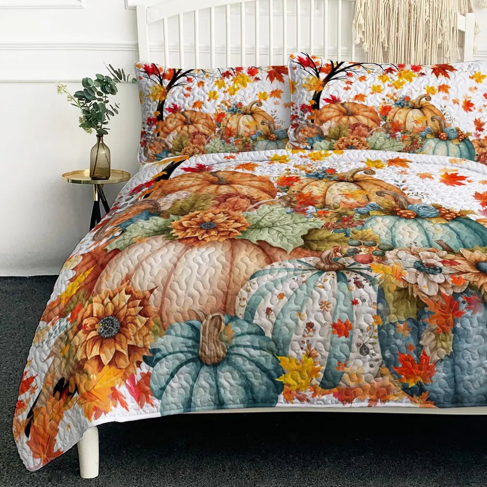 Colorful Pumpkin Pattern Quilt Set - 3 Piece Bedding Set