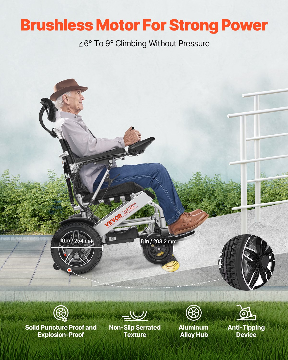 Foldable Electric Wheelchair 300lbs Capacity with 13-Mile Range and Adjustable Backrest - Silver