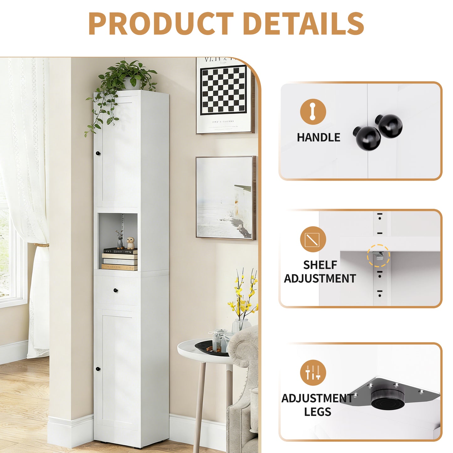 71 Inch Tall Bathroom Storage Cabinet, 5-Tier Narrow Metal Cabinet