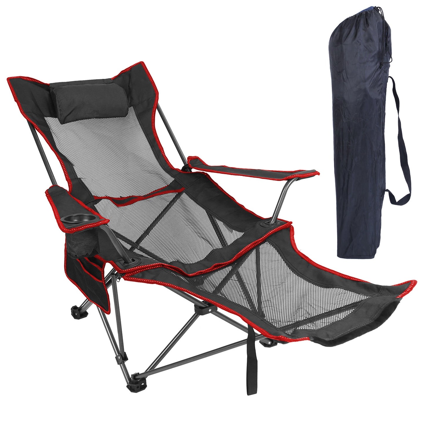 Foldable Heavy Duty Camping Chair with Reclining Backrest and Cup Holder