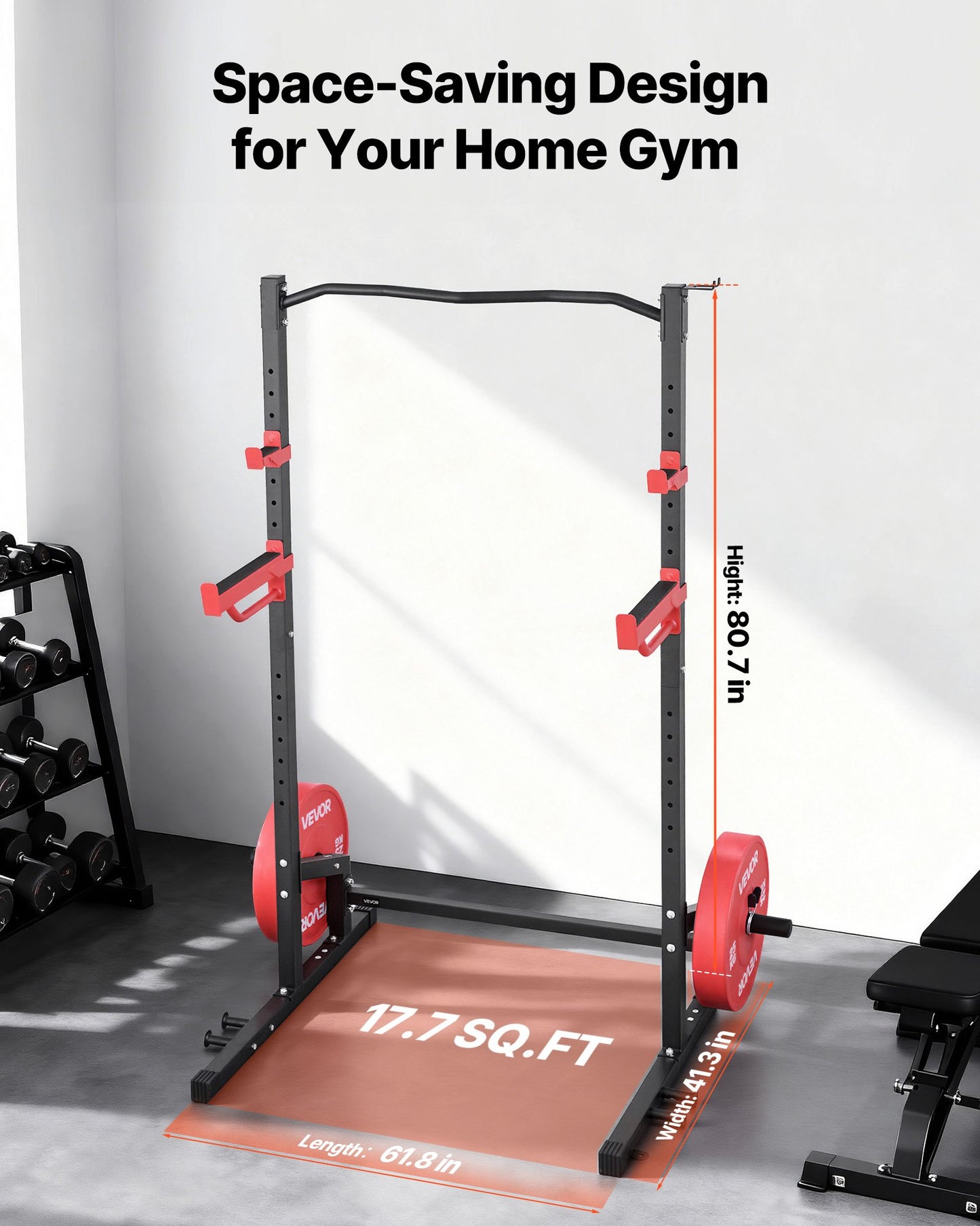 Power Cage Squat Rack with Adjustable J-Hooks & Safety Bars - 1000LBS Capacity
