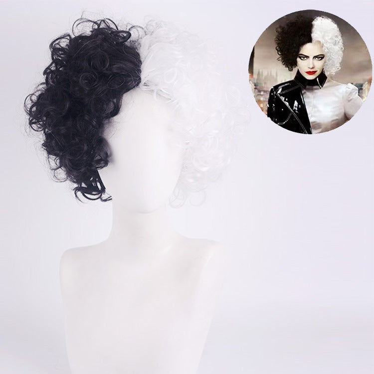 Black and White Yin Yang Anime Wig for Ladies - Synthetic Hair, Qi Bang Style