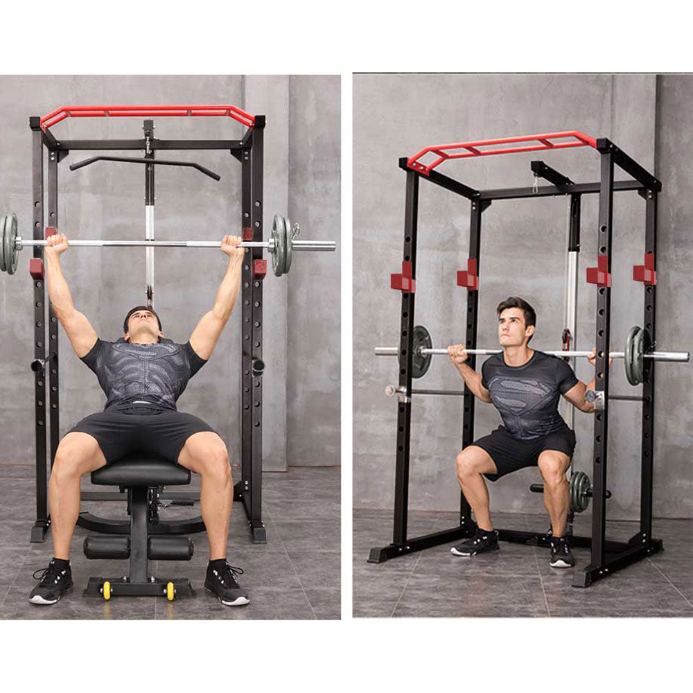 Adjustable Power Cage Squat Rack - 1000lbs Capacity, Black