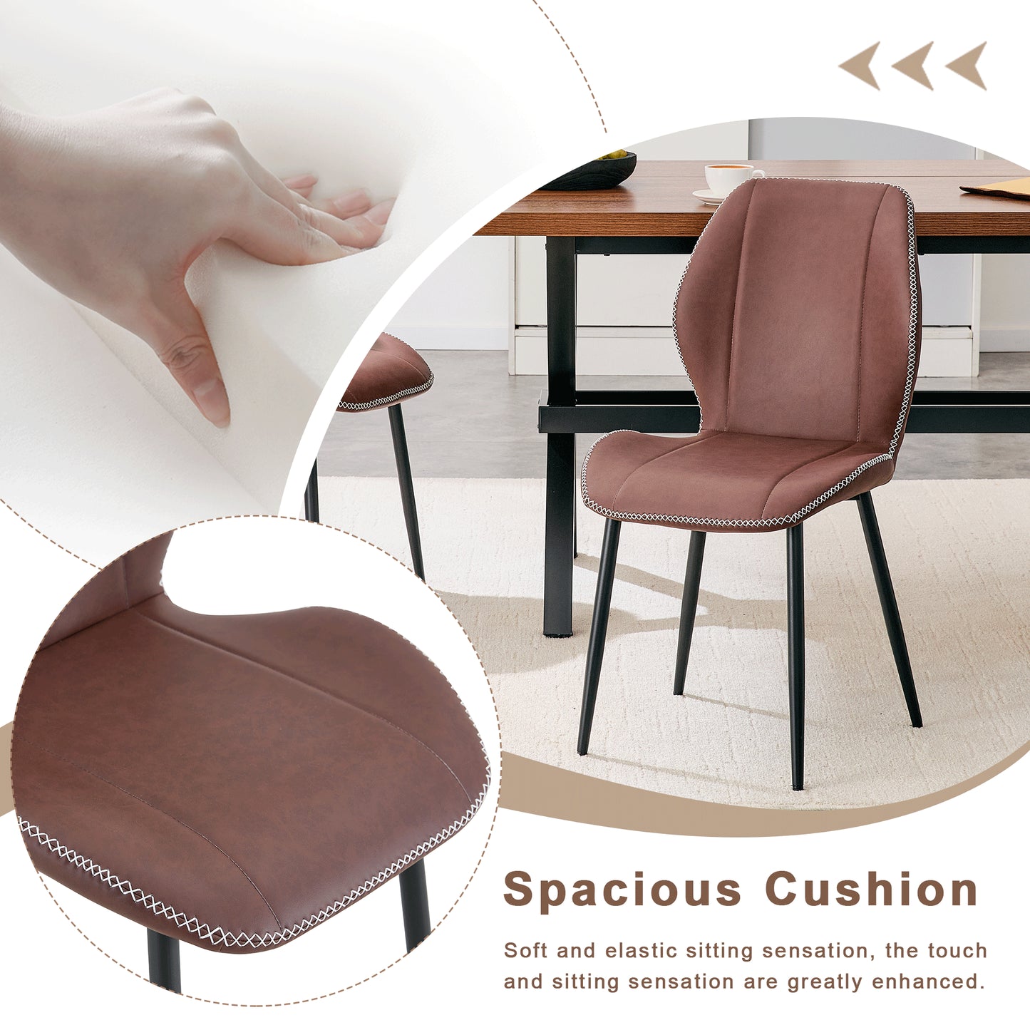 4-Pack Reddish-Brown PU Leather Dining Chairs with Metal Legs