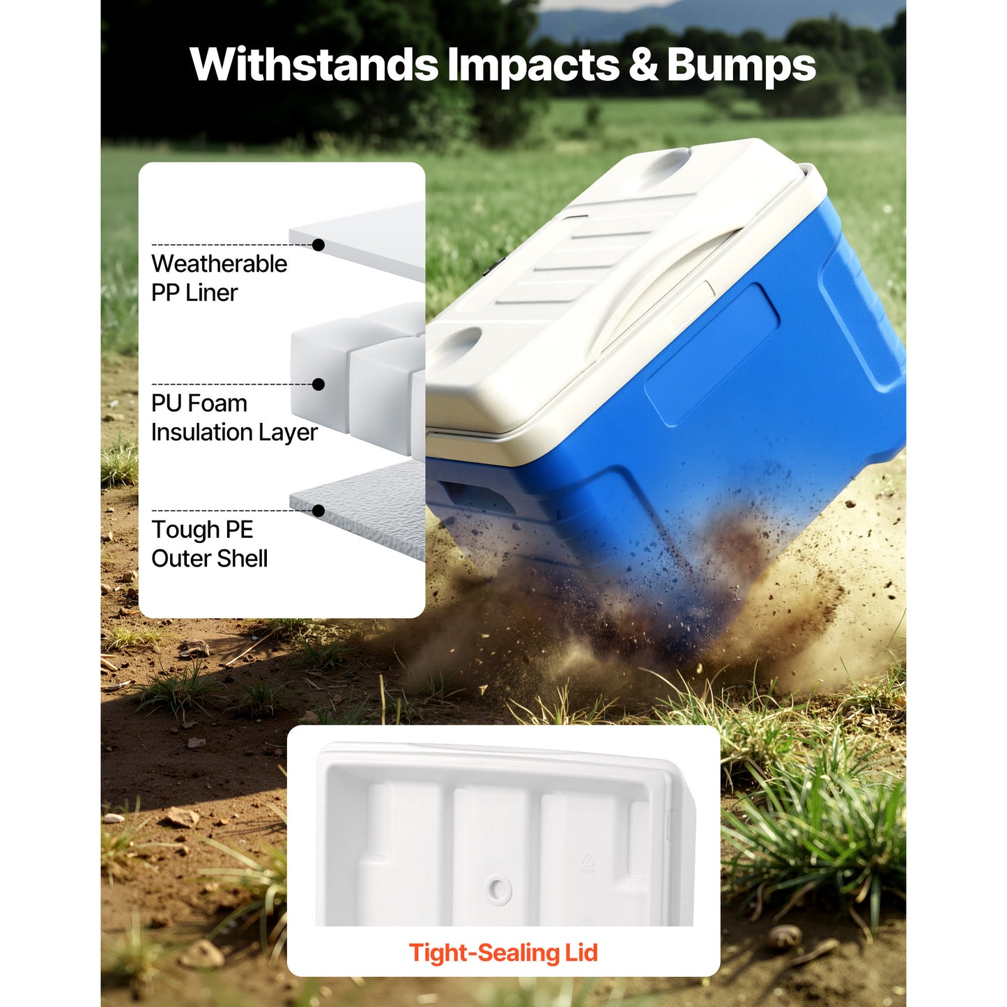 21QT Portable Rolling Cooler with Wheels - Leak-Resistant Insulated Cooler for Outdoor Picnics and Camping