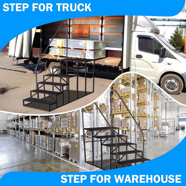 6-Step RV Ladder with Handrail - Anti-Slip, 660 lbs Capacity