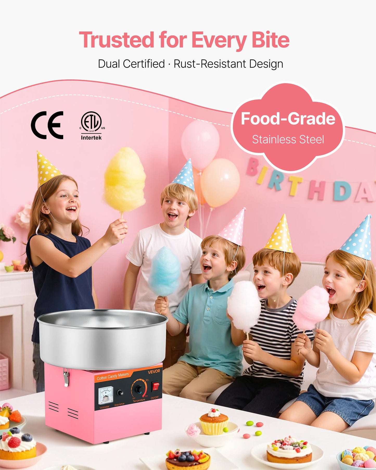 Electric Cotton Candy Machine Stainless Steel Pink for Home & Party Use