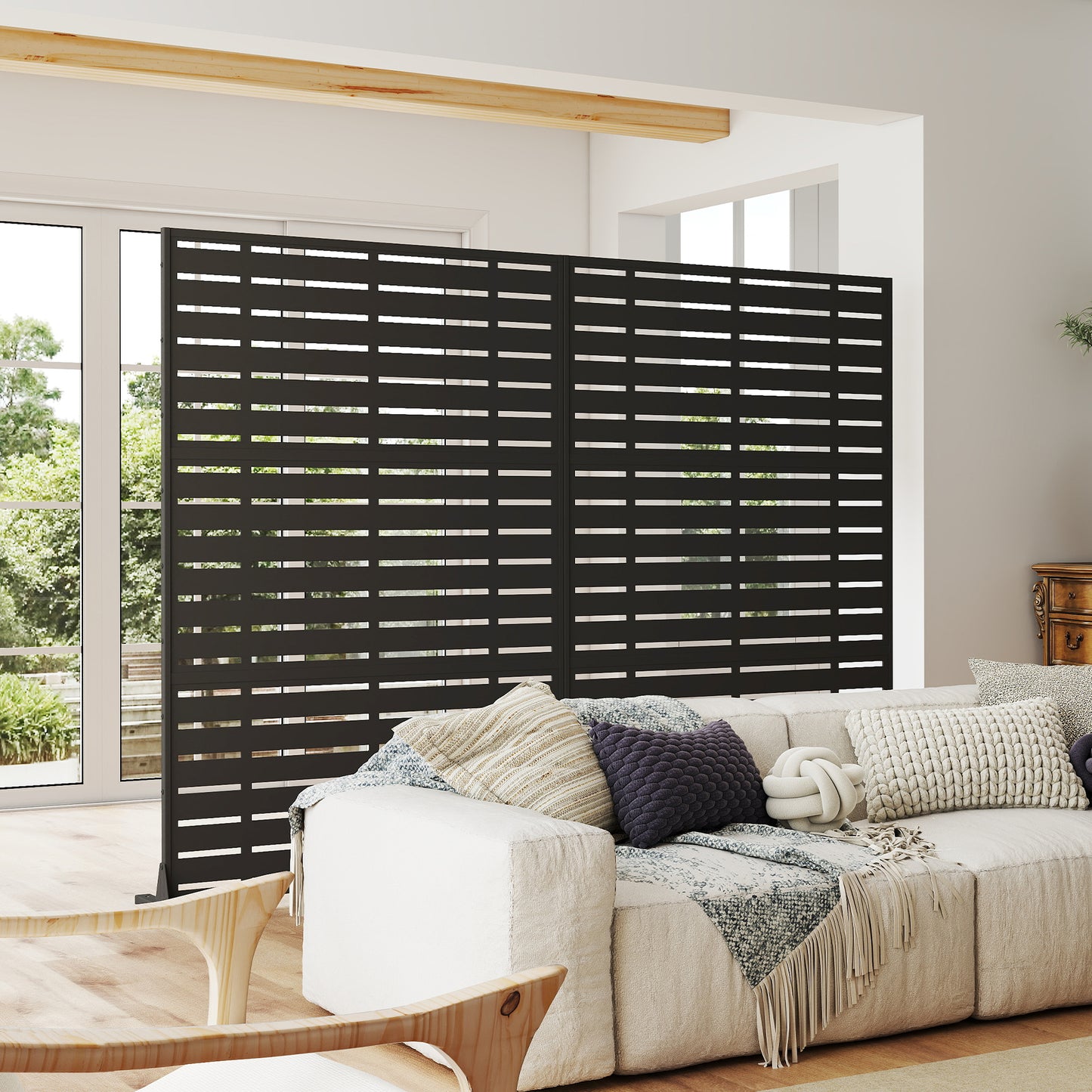 Outdoor Privacy Screen, Freestanding Patio Screen With Metal Frame &
