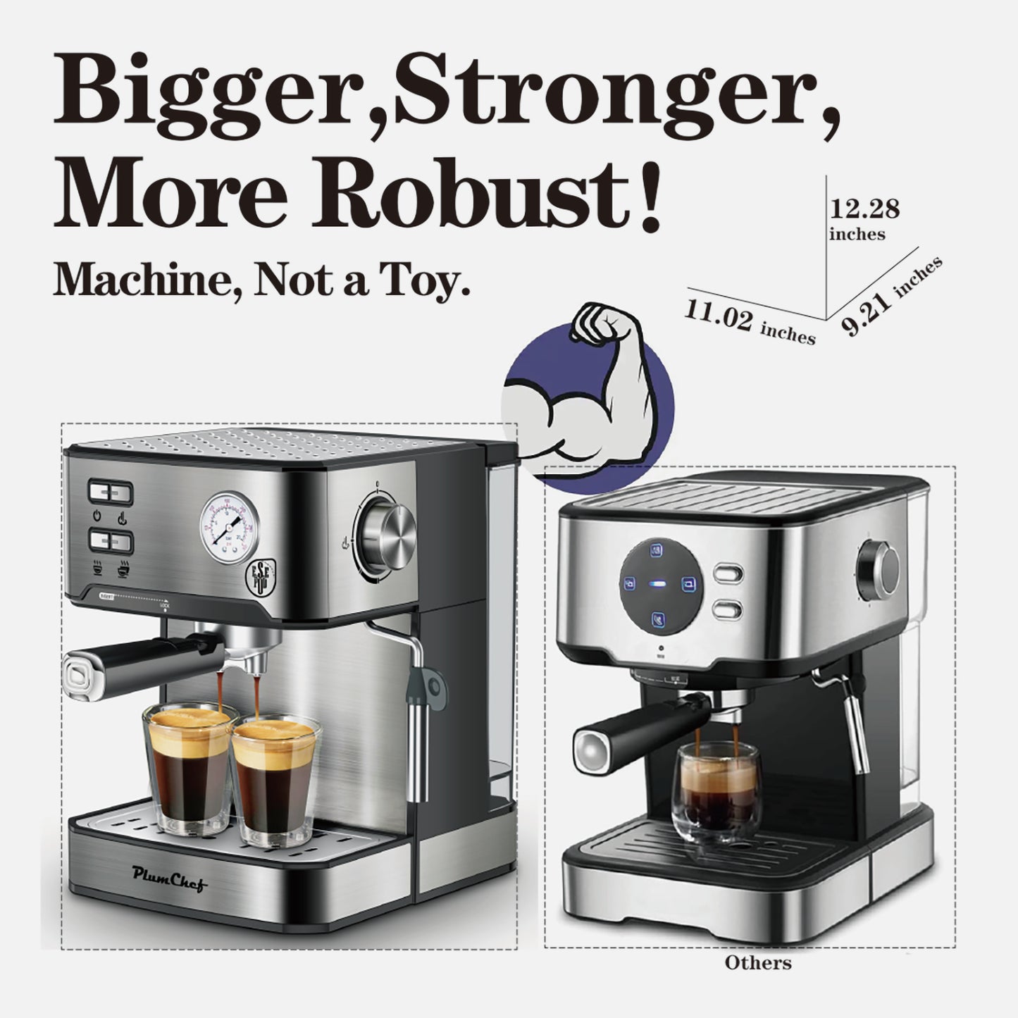 20 Bar Espresso Machine with Milk Frother for Home Barista, Includes Pressure Display & Removable Water Tank