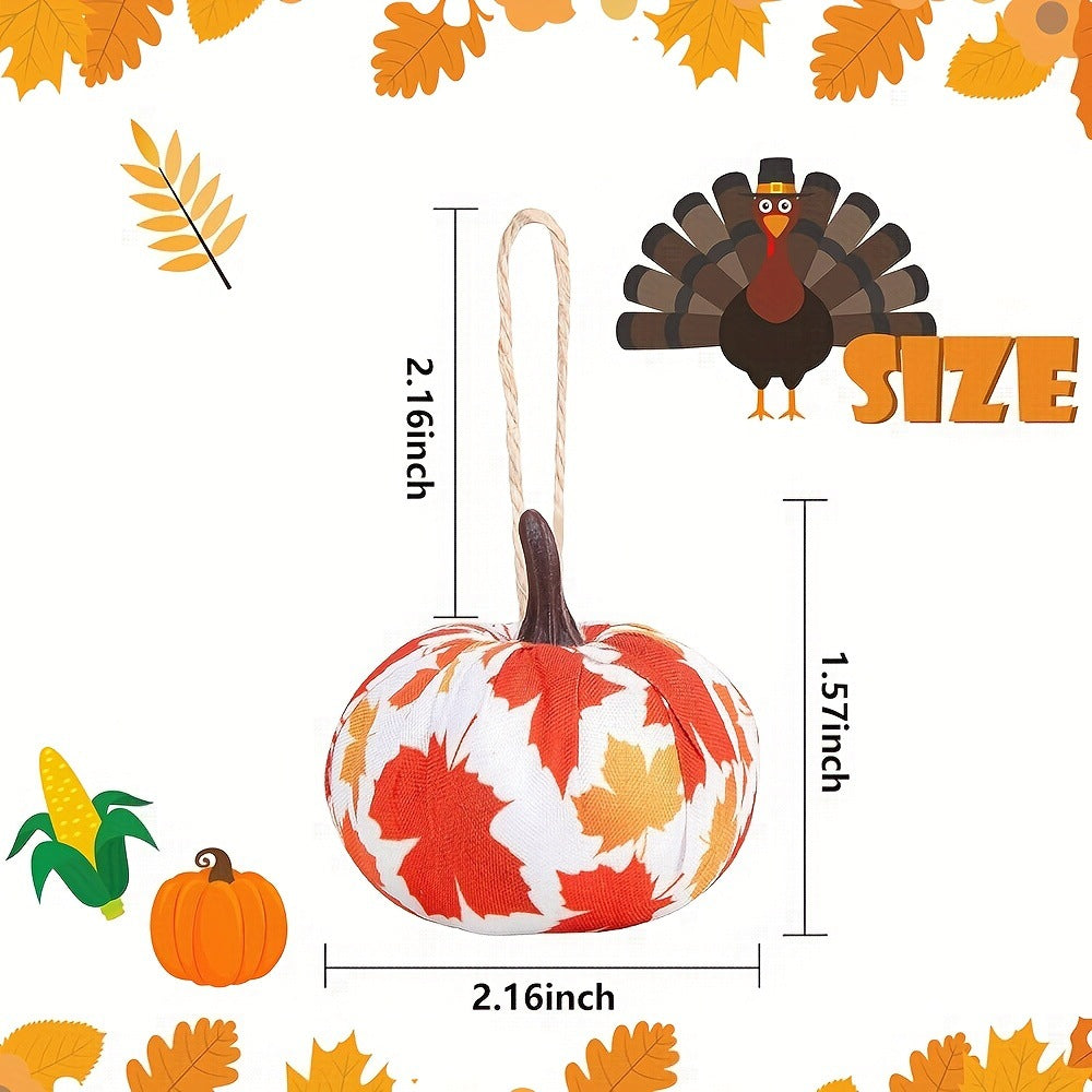 Checked Cloth Pumpkin-Shaped Holiday Ornaments Set - Maple Leaf Design