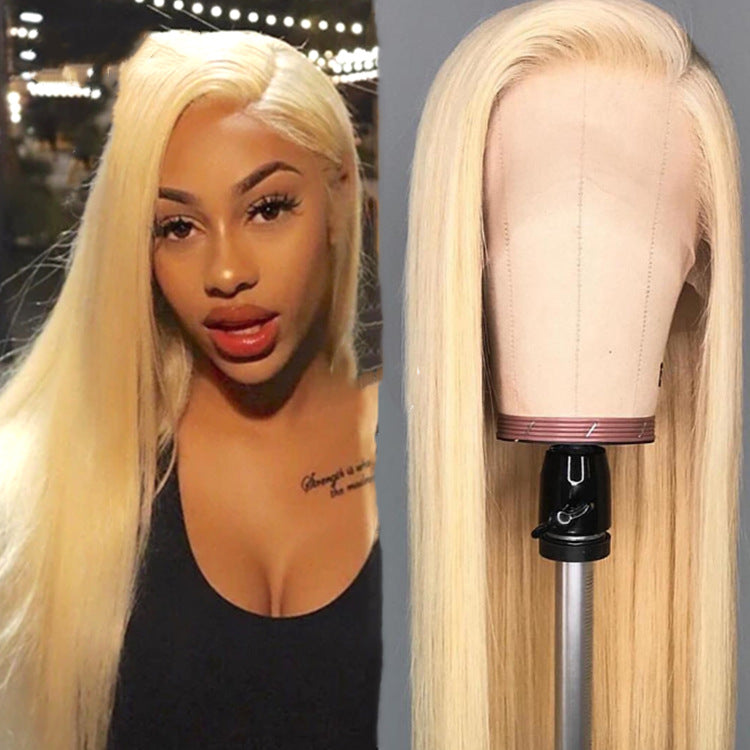 Long Straight Synthetic Wig with Lace Front - Gold Color, 65cm