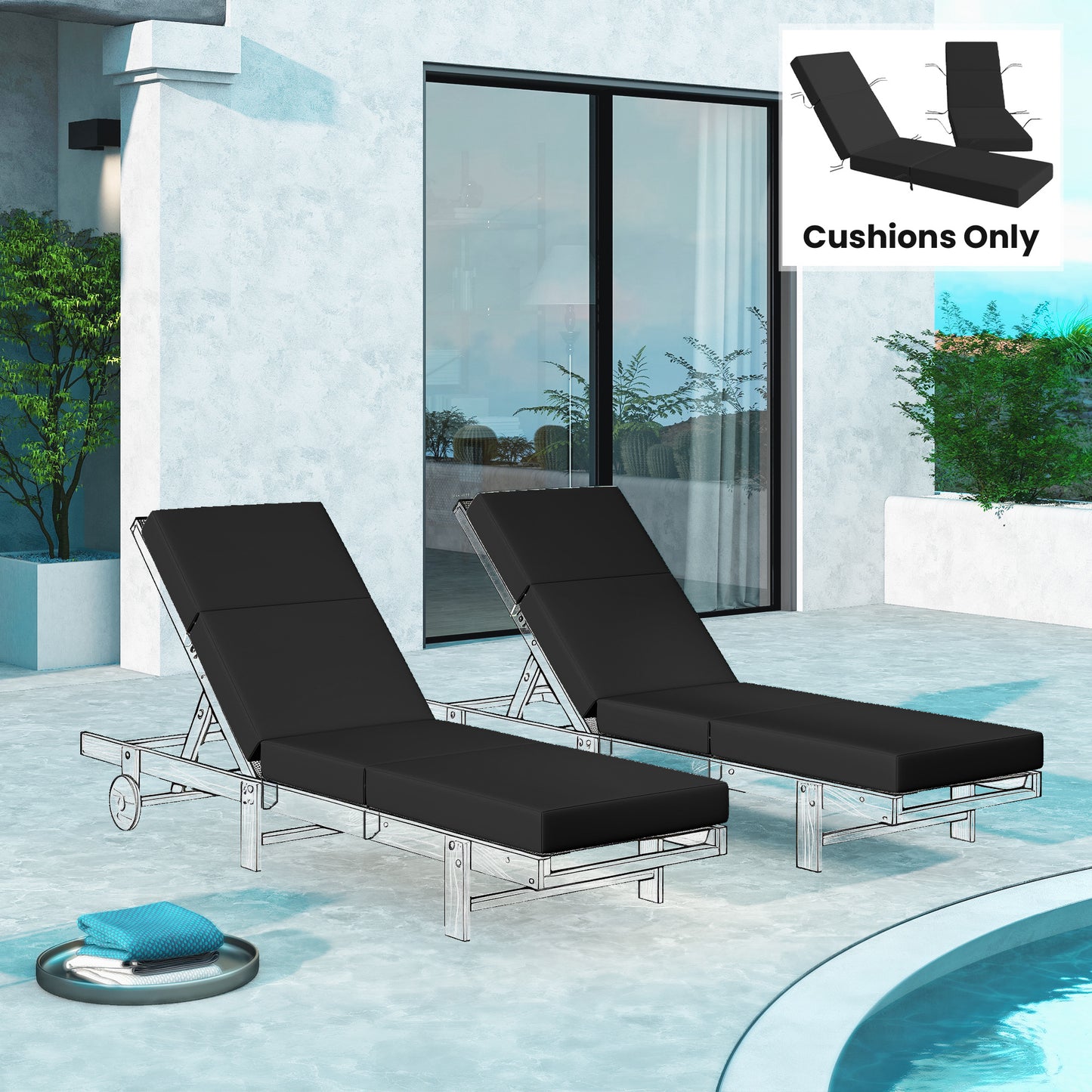 Outdoor Lounge Chair Cushions Set of 2 - 4" Thick, Gray
