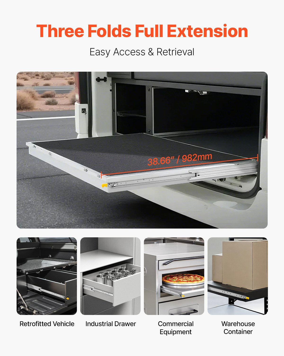 Heavy-Duty Full Extension Drawer Slides - 16-60 Inch, 250 lbs Capacity