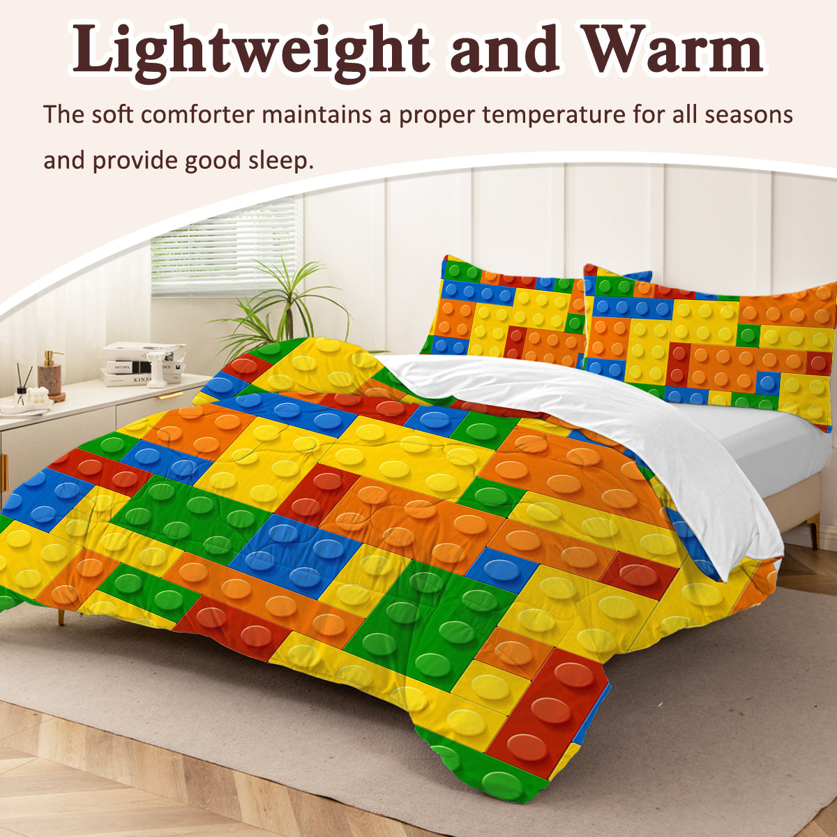 Colorful Building Blocks Comforter Set - 3 Piece Bedding Set