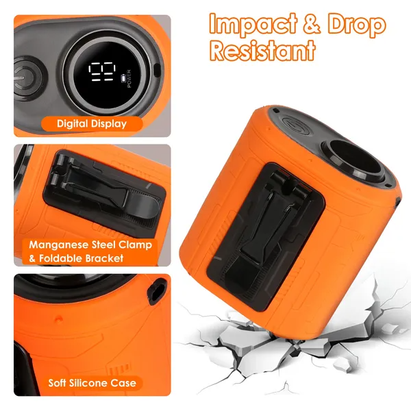 5-in-1 Portable Waist Clip Fan with LED Light and Power Bank - Orange