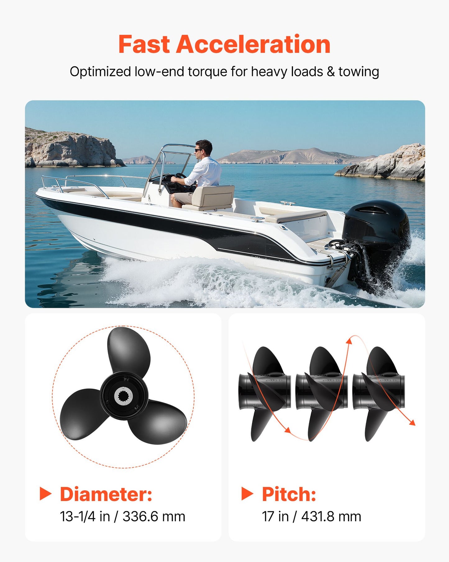 Boat Outboard Propeller 3-Blade RH Aluminum Replacement for Mercury 40-140 HP