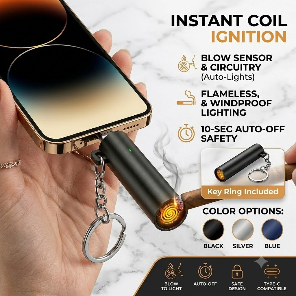 Type-C Phone-Powered Lighter - Battery-Free, Windproof, Mini