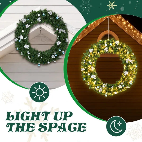 48-Inch Pre-Lit Christmas Wreath with 150 Lights & DIY Ornaments