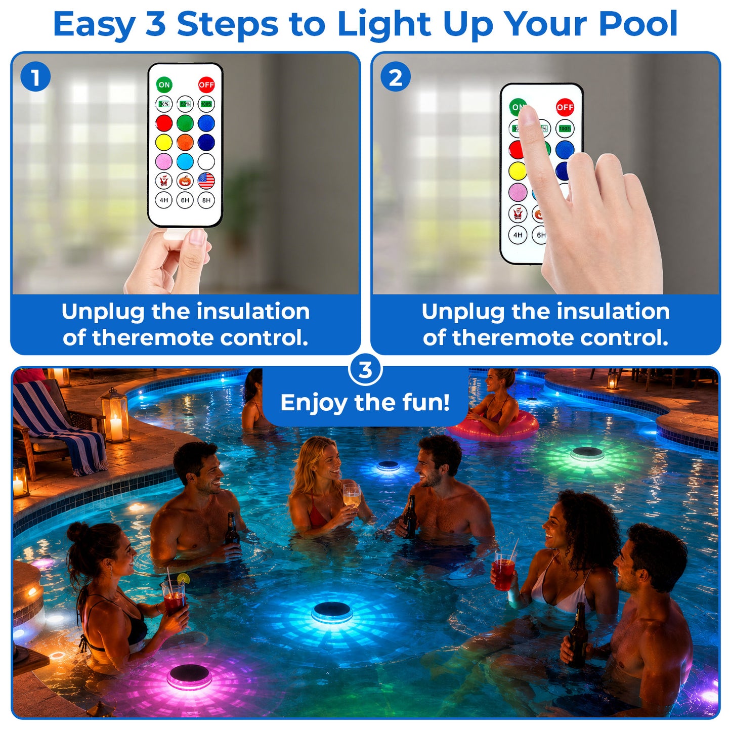 Floating Solar Pool Light with Remote Control - 12 Color Modes Waterproof LED Lamp