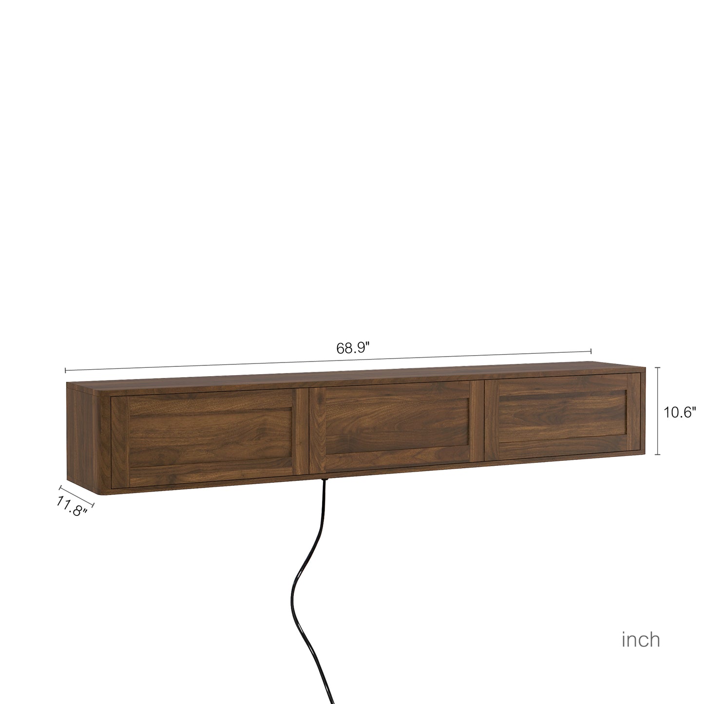 Floating TV Stand with LED Lights & Power Outlet - Wood Finish
